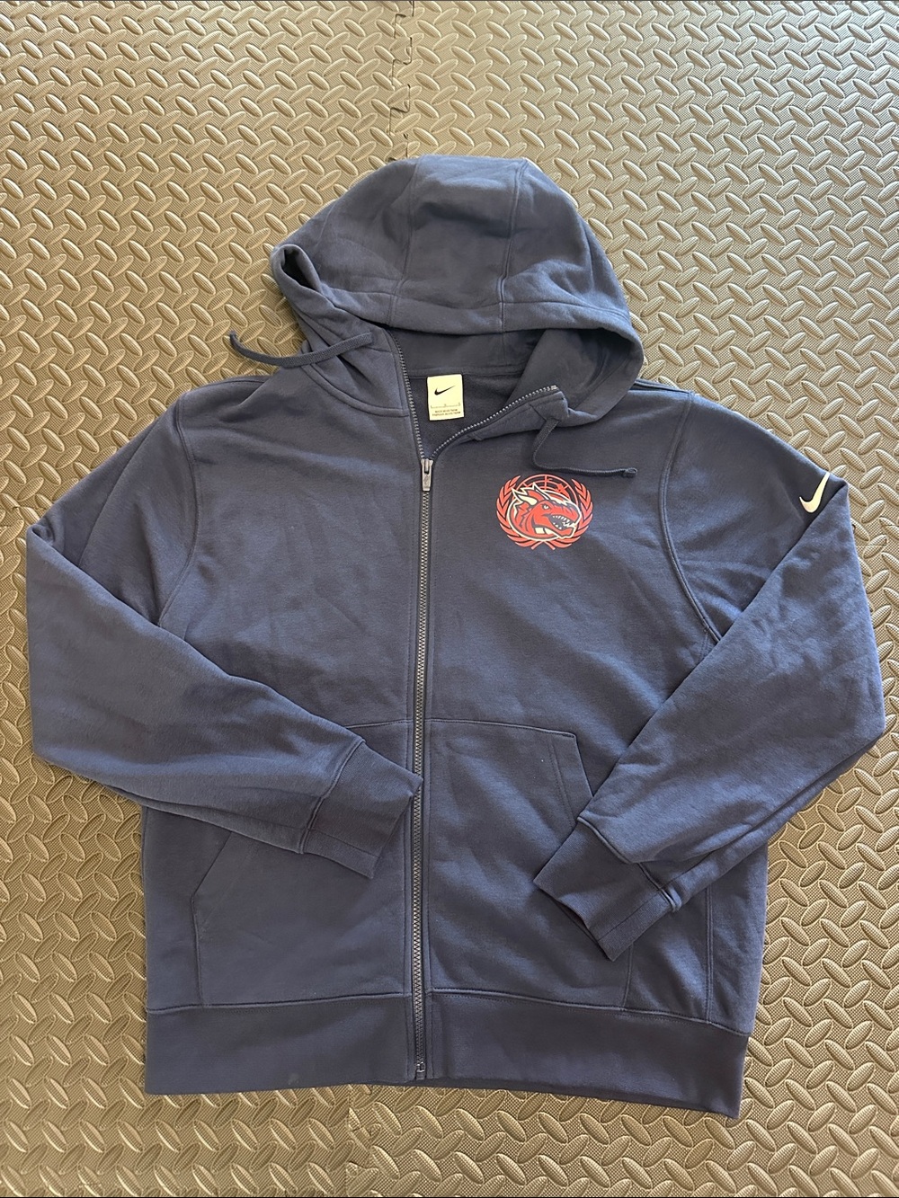 Nike Navy Zip Hoodie with Red Chest Emblem